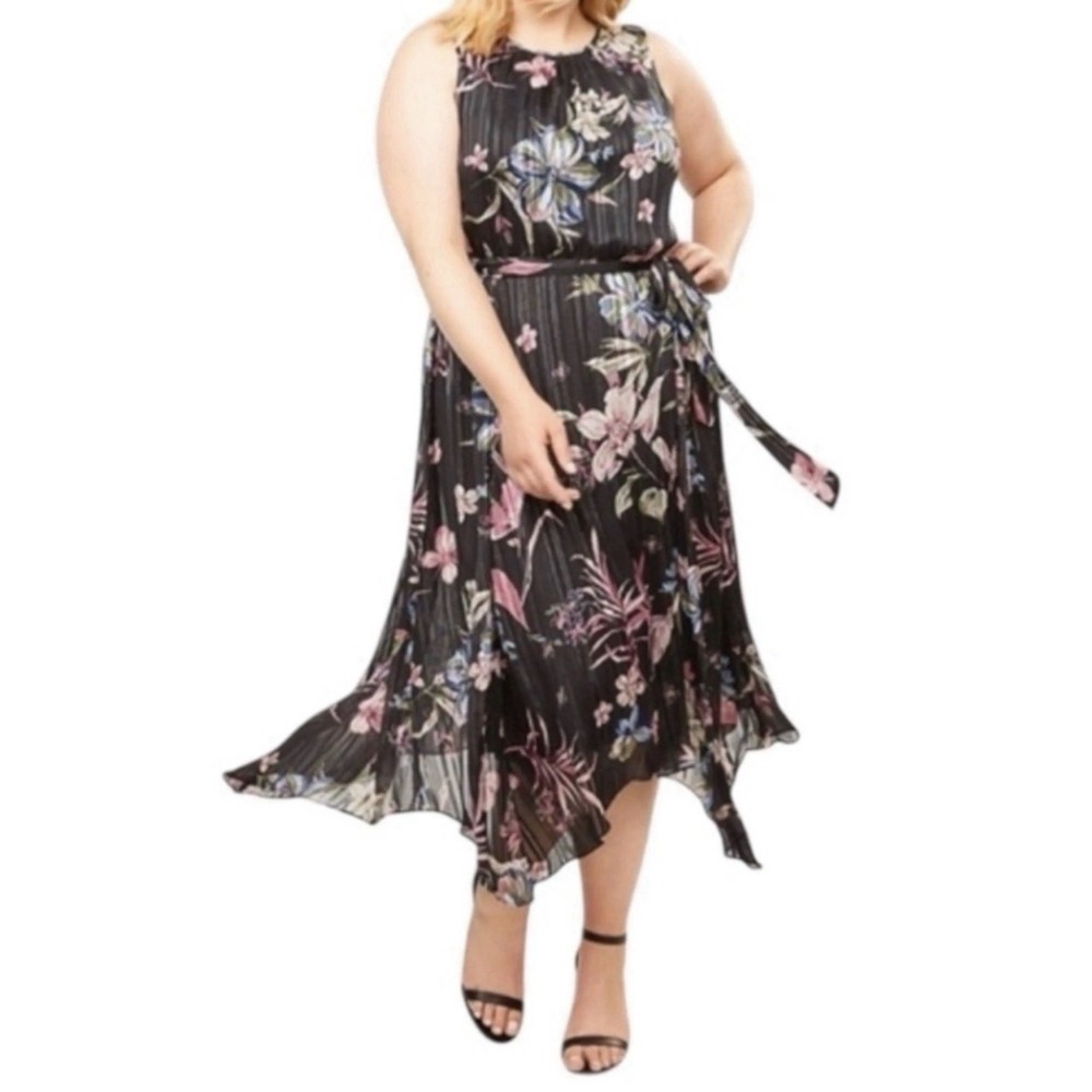Lane Bryant Dress Women's 14 Black Floral Metallic Chiffon Romantic Whimsigoth